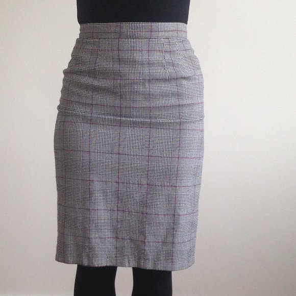 Evidence - Grey Plaid Houndstooth High Waisted Pencil Skirt - Picture 5 of 14